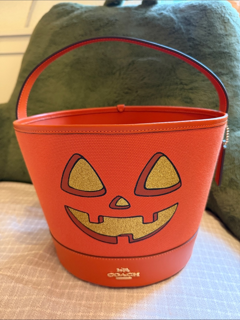 Coach Orange Glitter Jack-O'-Lantern Bucket Bag